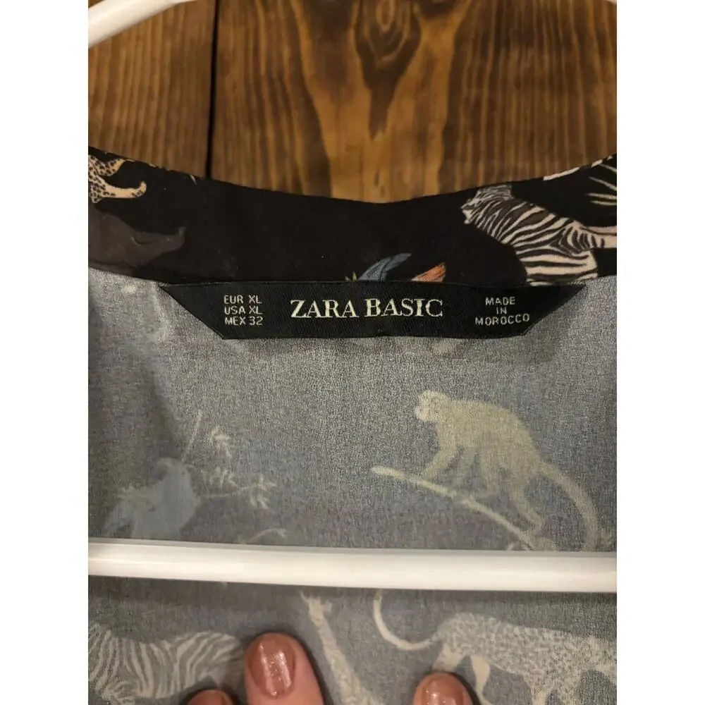 Zara Animal Zoo Print Long Sleeve Blouse XL - Picture 4 of 5